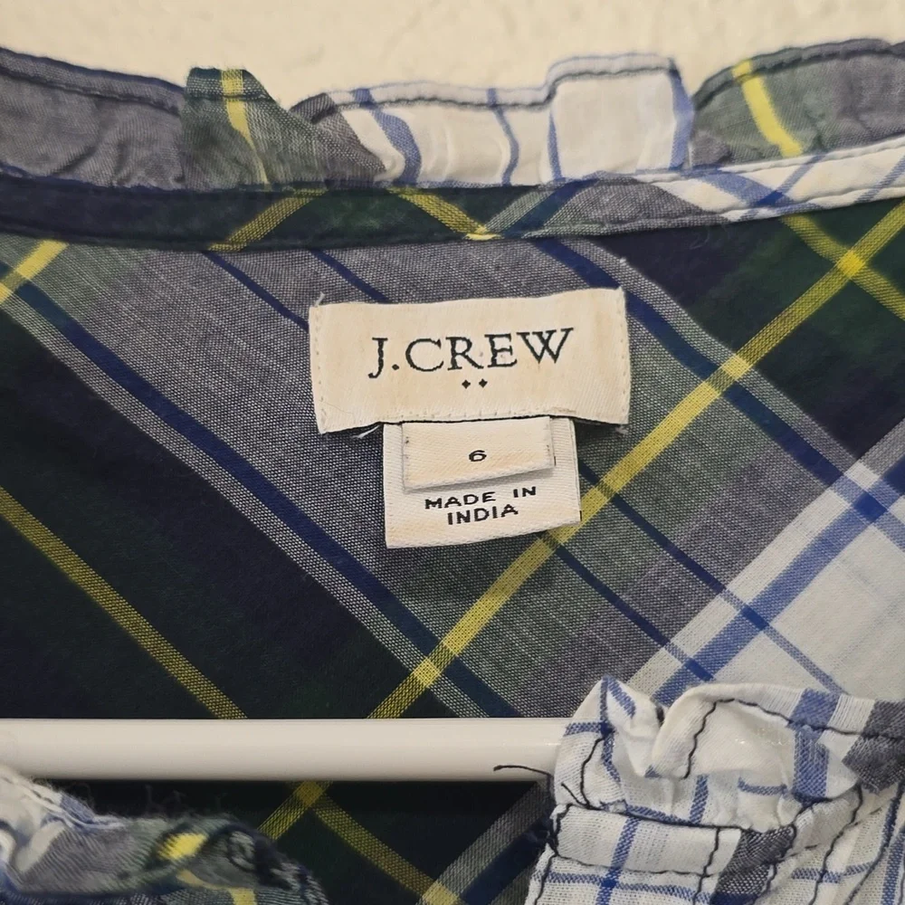 J. Crew Navy and Lime Plaid Button Down Shirt 6‎